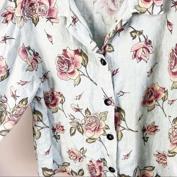 Vintage 90's Garron Resort Mint Floral Linen Button Down Blouse - Picture 4 of 5